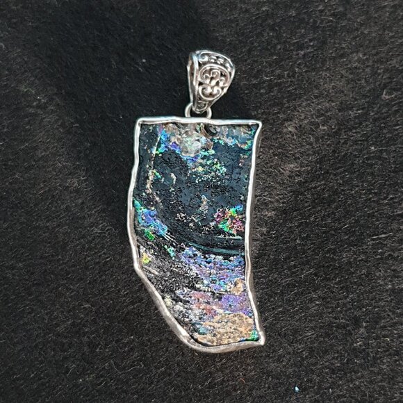 One of A Kind Ancient Roman Glass 925 Silver Pendant – 21.73g – Signed 925 FNA - Picture 6 of 13